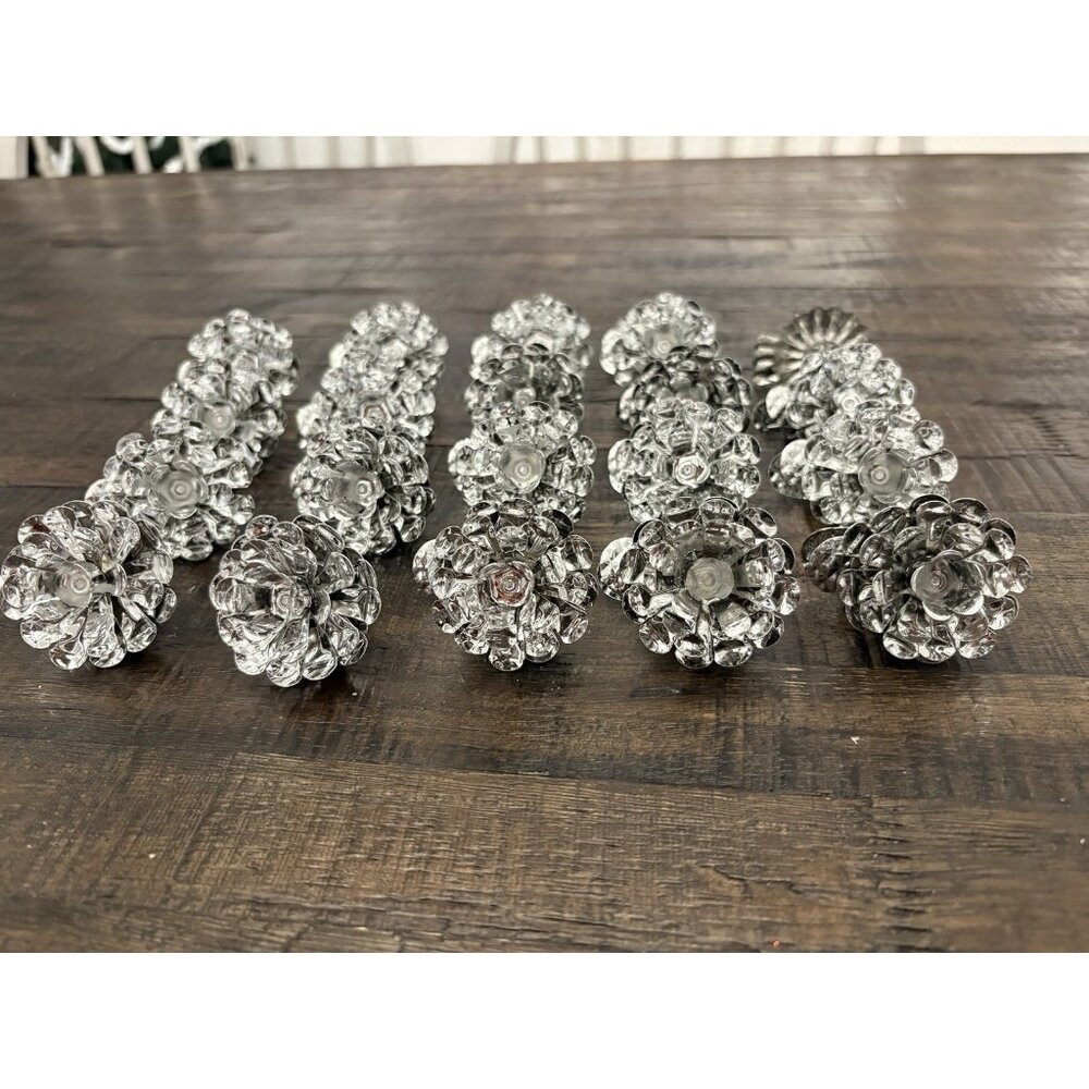 Metal Christmas Tree Clip Candle Holders Pinecone Silver Tone 20 Total